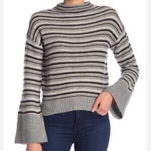Splendid Striped Gray‎ Black White Tan Cropped Wool Blend Sweater Size Small